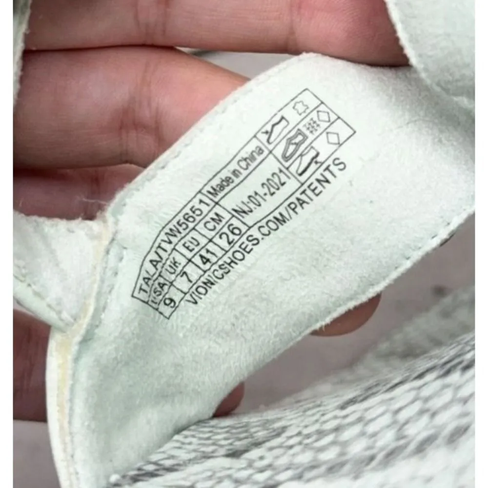 Vionic Leather Sandals Size 9 Tala T Strap Mint Green Snakeskin Print - Image 7