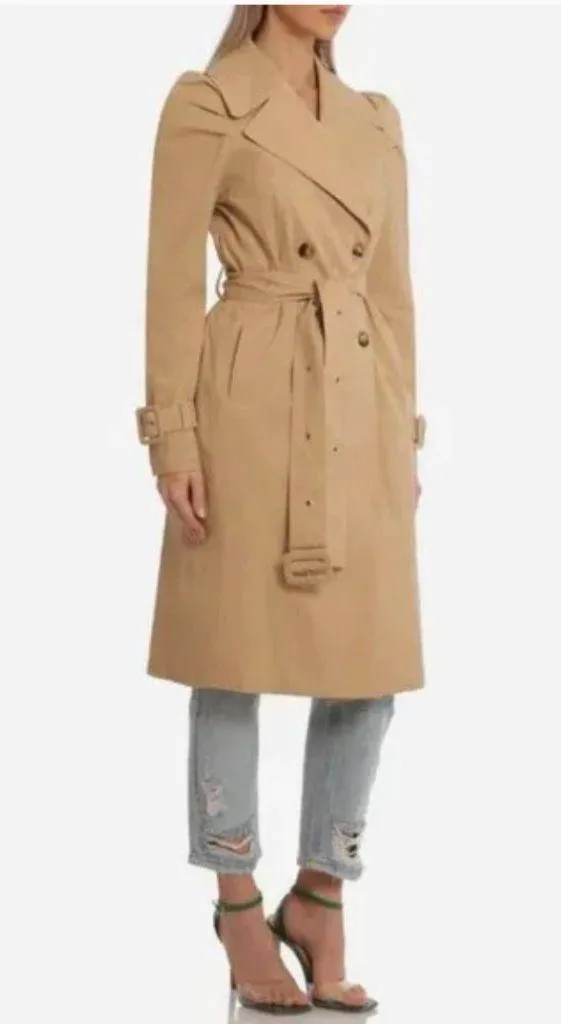NWOT AVEC LES FILLES Puff Sleeve Belted Trench Coat Tan Camel - Image 5