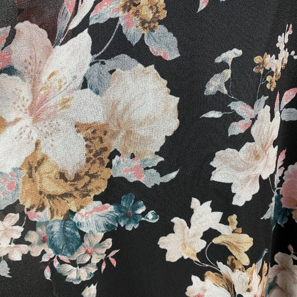 Papillon Dress M Black Floral Georgette Strappy V-Neck Sleeveless Above Knee New - Image 11