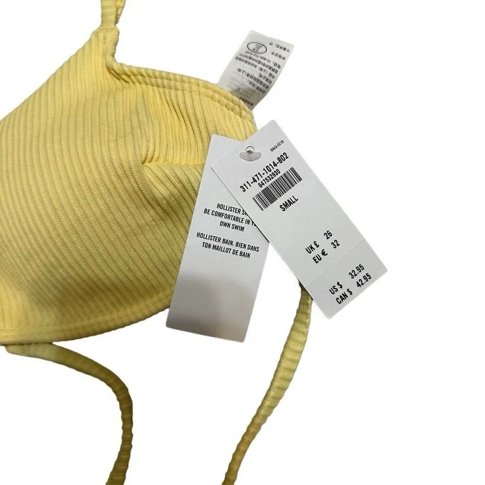 NWT Hollister Swim Top Pale Yellow Ribbed Wrap Tie Small - Image 3