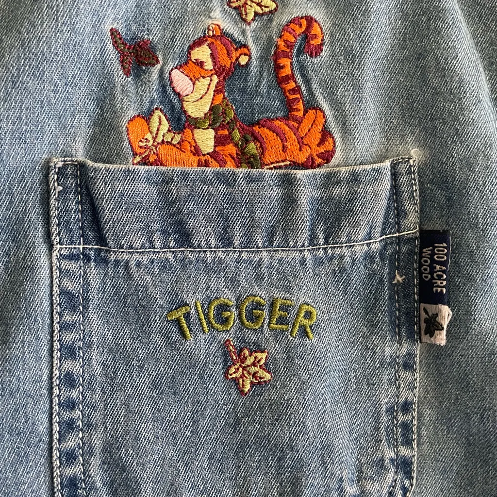 POOH DISNEY Blue Button Down Shirt with Woven Texture and Long Sleeves Size undefined - Image 4