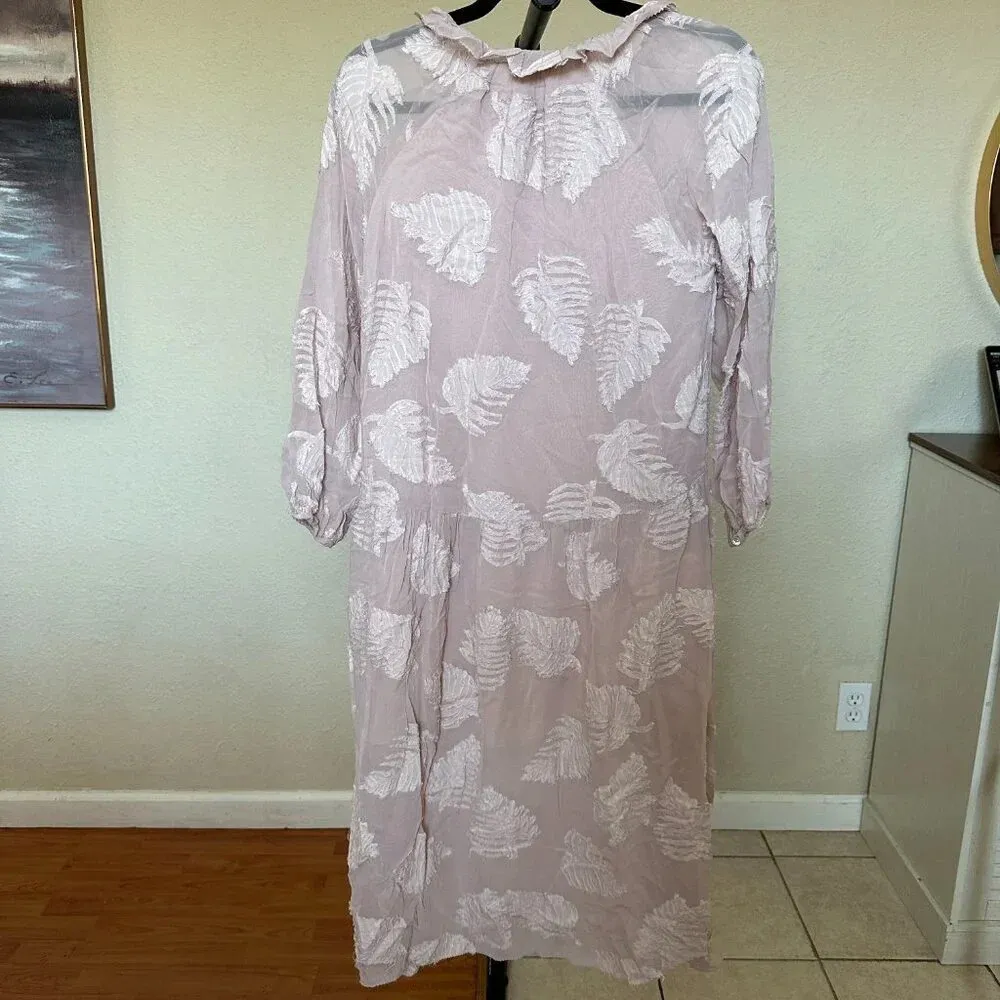 Aritzia Wilfred Pink Floral Overlay Leaves Sheer Maxi Cotton oversized‎ Dress XS - Image 7