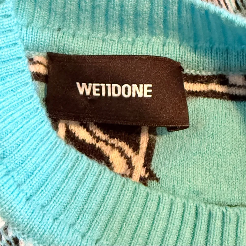 We11Done Graphic Mix Logo Short Sleeve Sweater Blue - Image 7