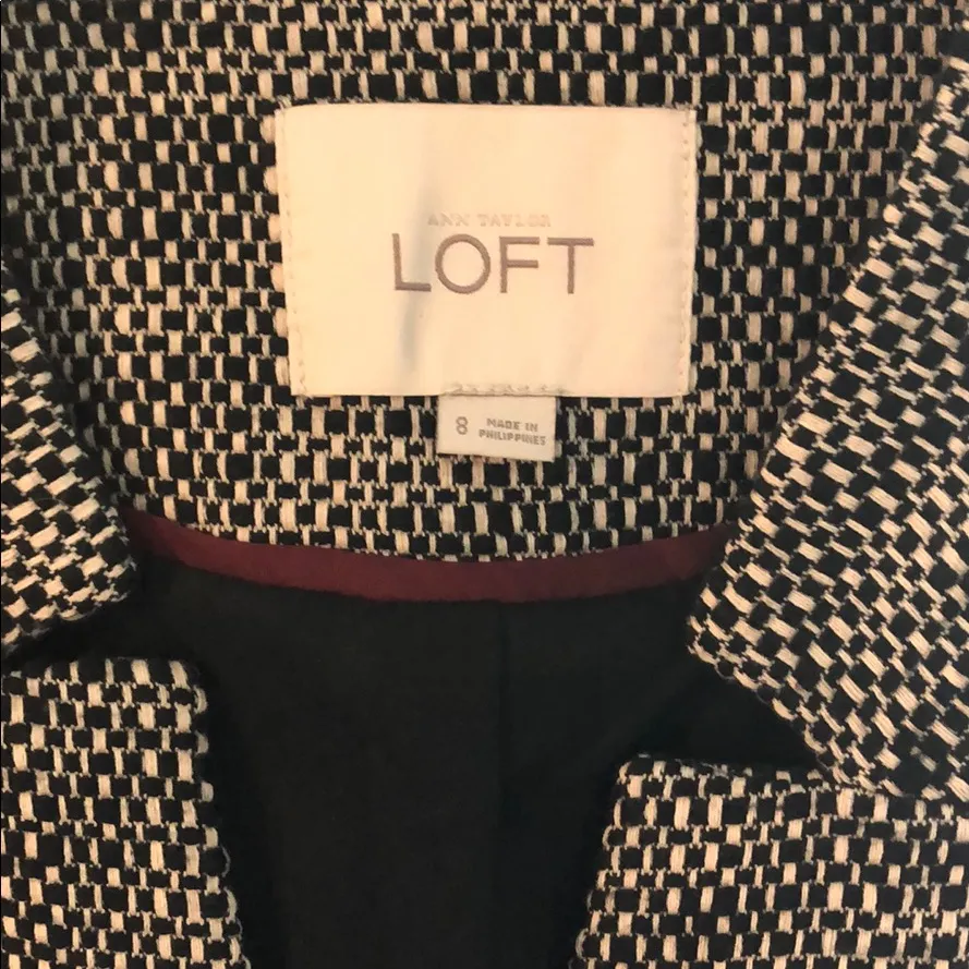 LOFT‎ Women's Black White Tweed Blazer Jacket Size 8 Single Button Collarless - Image 3