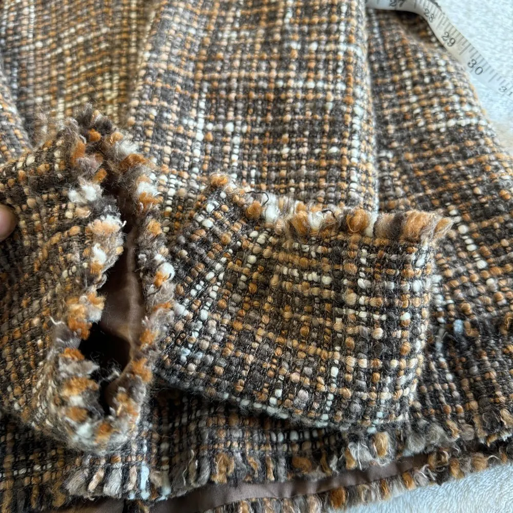 Perry Ellis Tweed Blazer Jacket Womens Sz 12 Brown Wool Blend Preppy Career Work - Image 12