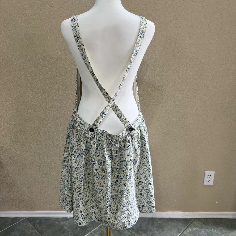 Free People Petunia Blue Floral Color Smocked Sleeveless Apron Dress Sz L Boho - Image 6