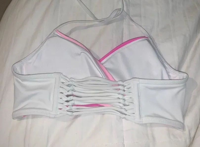 Pink Colorblock Crossover Bikini Set - Image 4