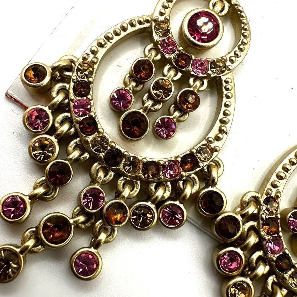 Villager Liz Claiborne pink rhinestone and gold tone chandelier earrings - Image 4