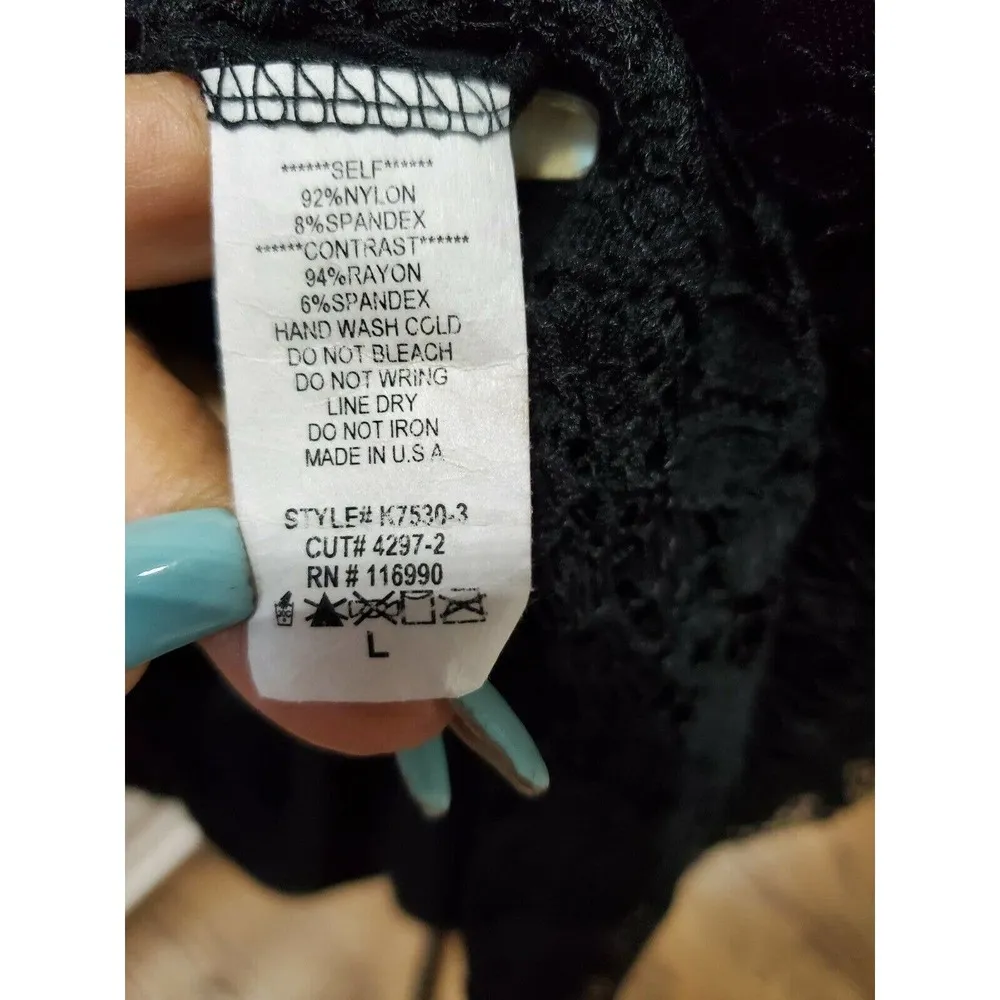 Ginger G Women's Black Floral Nylon V-Neck Sleeveless Knee Length Dress Size L - Image 9