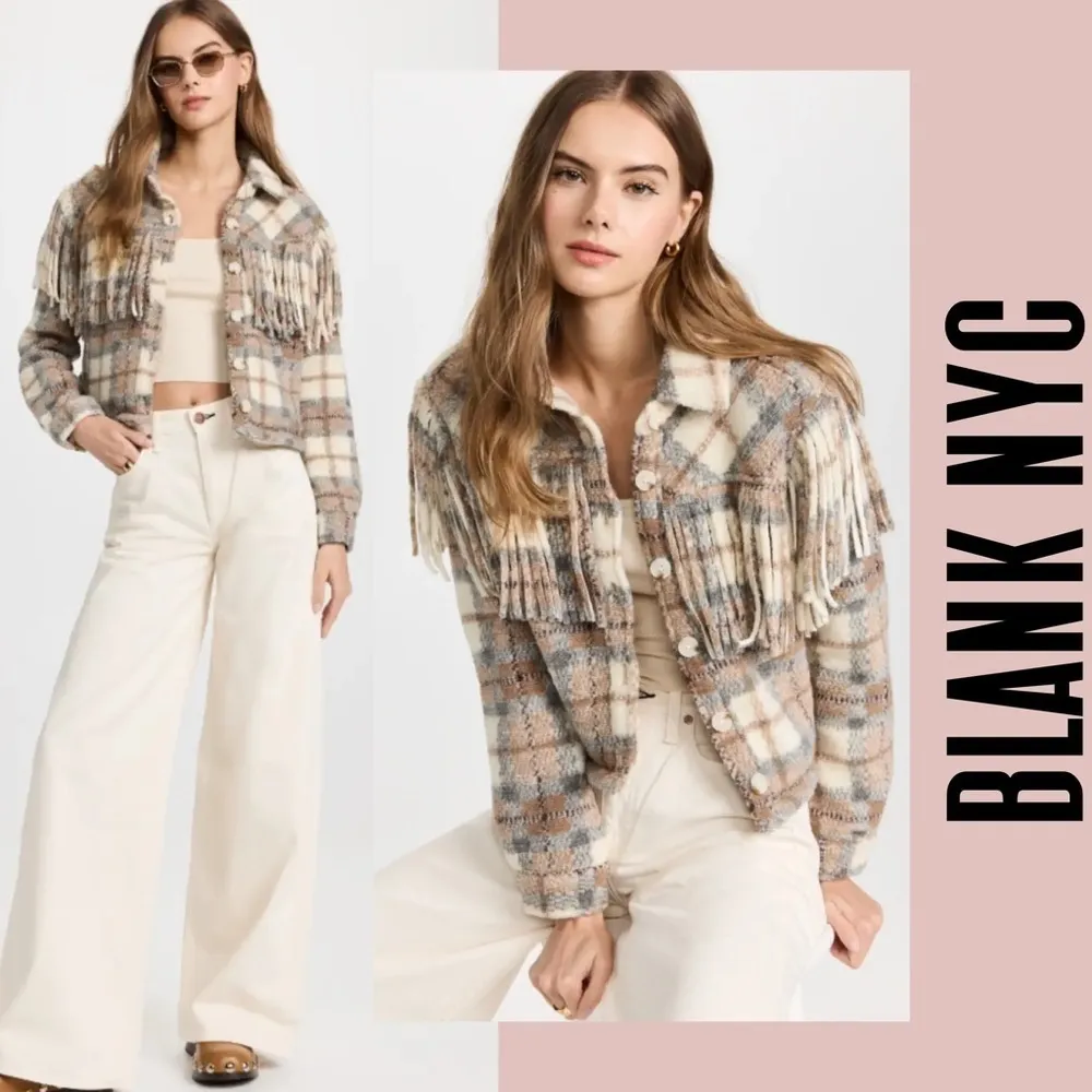 Blank NYC jacket coat wool plaid fringe jacket western - Image 2