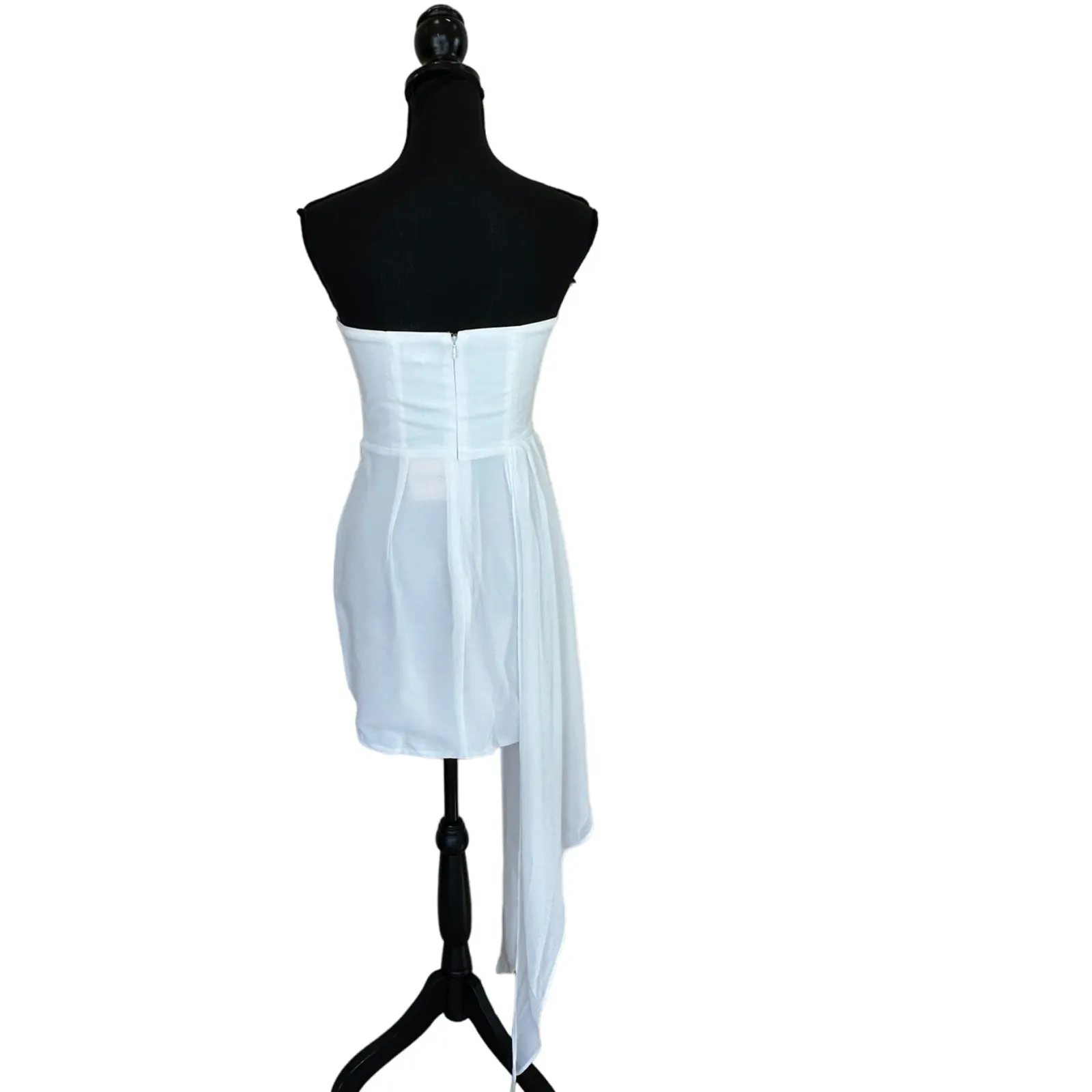 Superdown White Chiffon Bustier Mini Dress LARGE Bodycon Gloves Bridal $92 NEW - Image 9