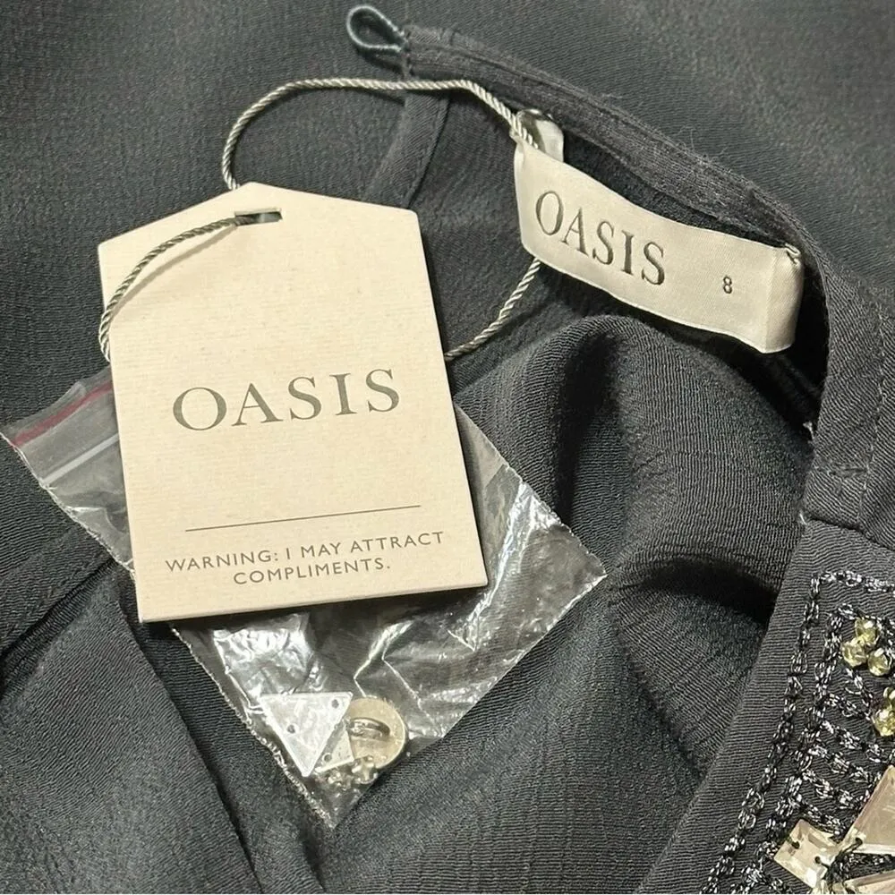 Oasis NWT 8 Gray Rhinestone Embellished Neck Shoulder Surplice Sleeveless Top - Image 6