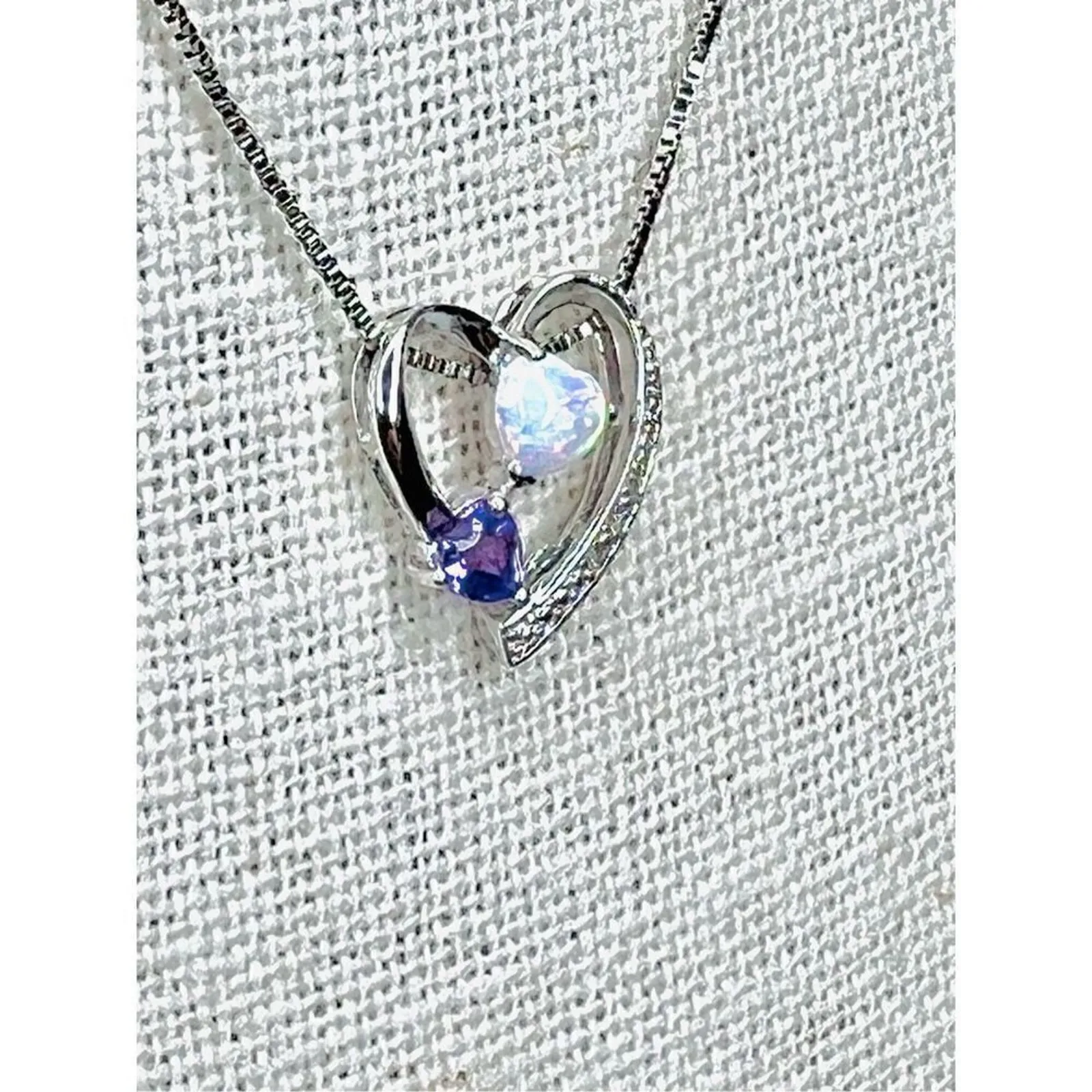 Felicia Design Sterling Silver 925 Opal Amethyst‎ Heart Pendant Necklace NWOT - Image 4