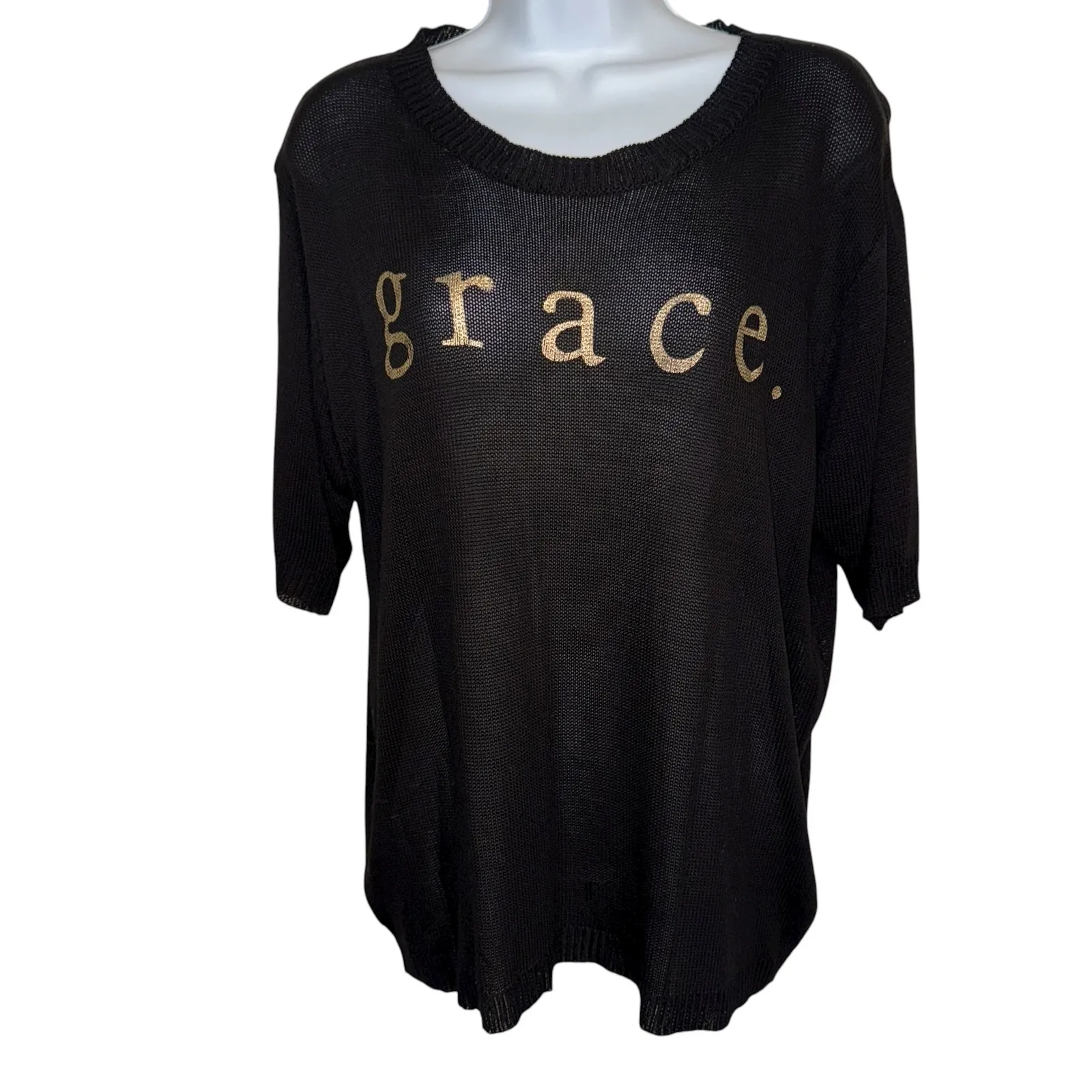 ANDTHEWHY LA Black Lightweight Mesh Knit Grace Graphic Top S/S NWT M/L - Image 2