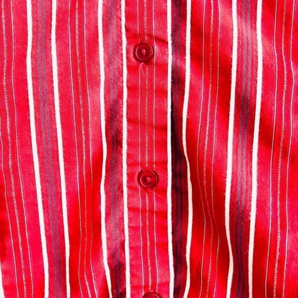 NY & Co. Shirt XS Button Down Holiday Red Metallic Silver Striped Valentine - Image 2