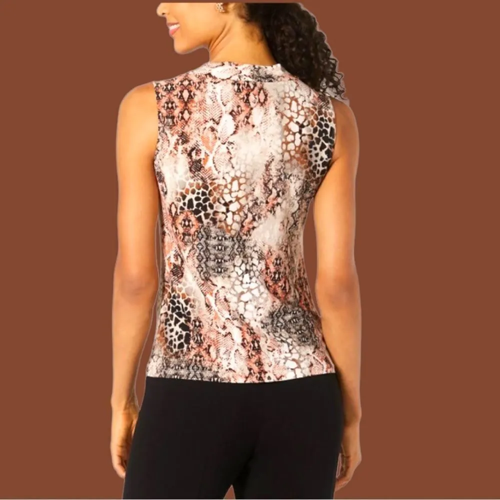 Kasper Ecu snake print cowl neck sleeveless top! Brown Size undefined - Image 4