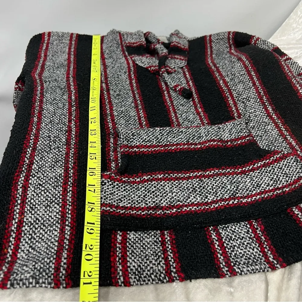 Mexican medium hooded Poncho kangaroo pocket Black - Image 9