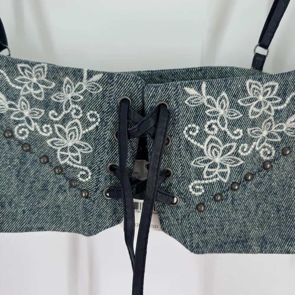 Free People Blue Jeans Embellished Harness Top Size Large NWT - Image 4