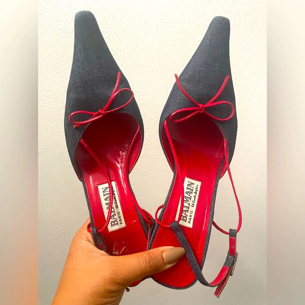 Balmain Vintage  Denim Sling back Women's Red Heels - Image 6