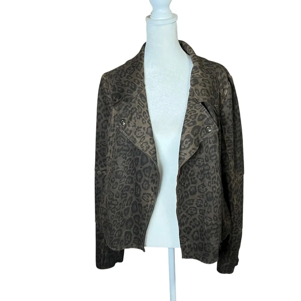 Anthropologie MARRAKECH Marni Leopard Moto Jacket Sz M Faux Suede Leather Brown Size M - Image 7