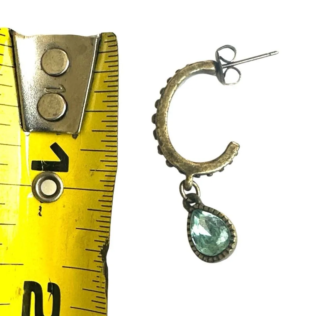 Vintage Avon Style Bronze Hoop Earrings w/ Aqua Crystal Drop - Image 7