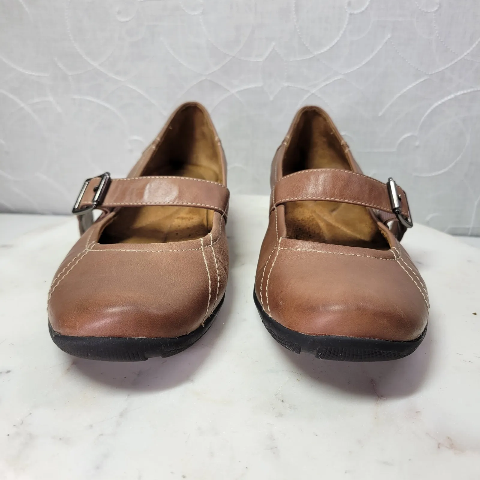 Natural Soul Naturalizer Leather Mary Jane Flats Womens 8 Brown Buckle Strap - Image 6