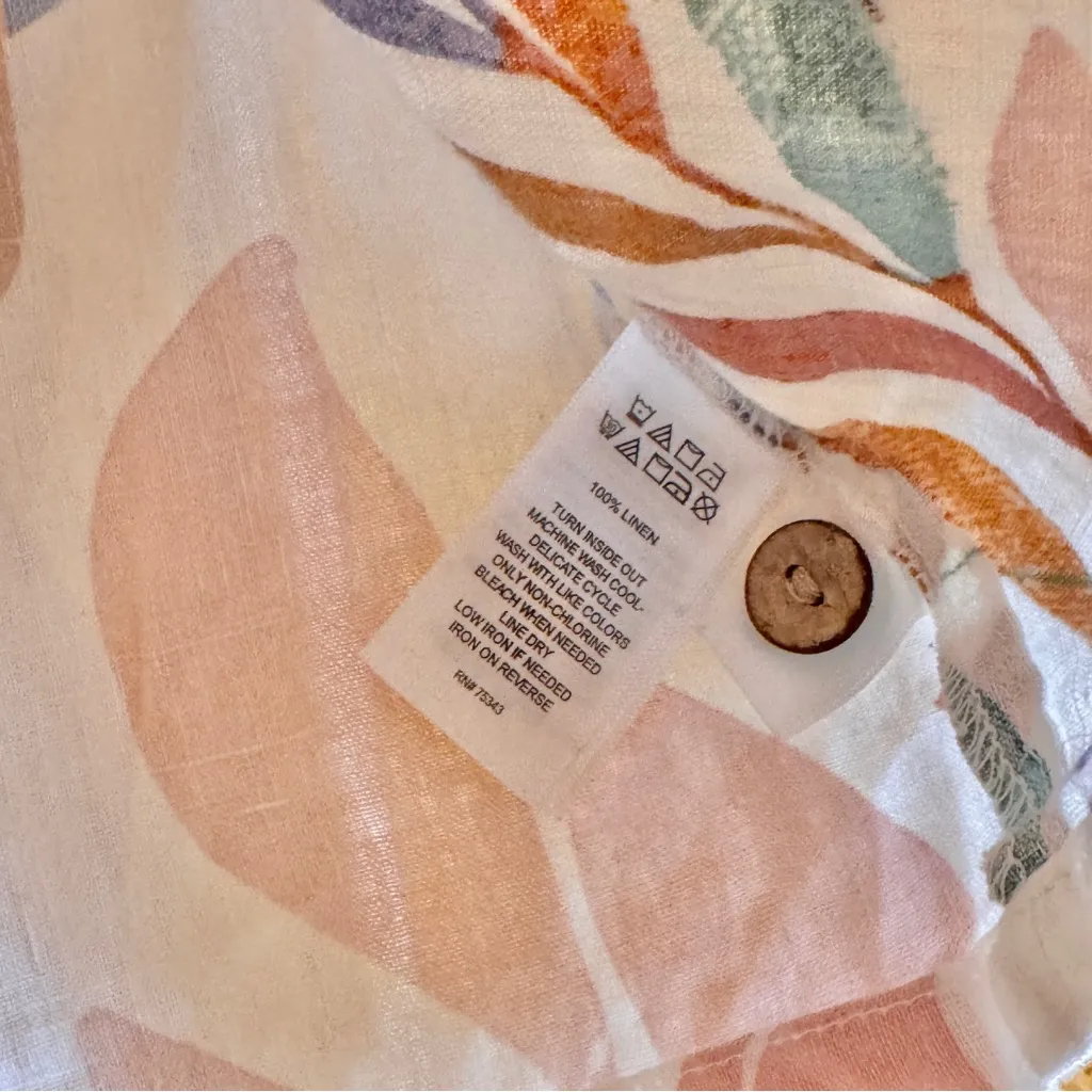 Cynthia Rowley Leaf Print Linen Shirt, Button Up Size L - Image 8