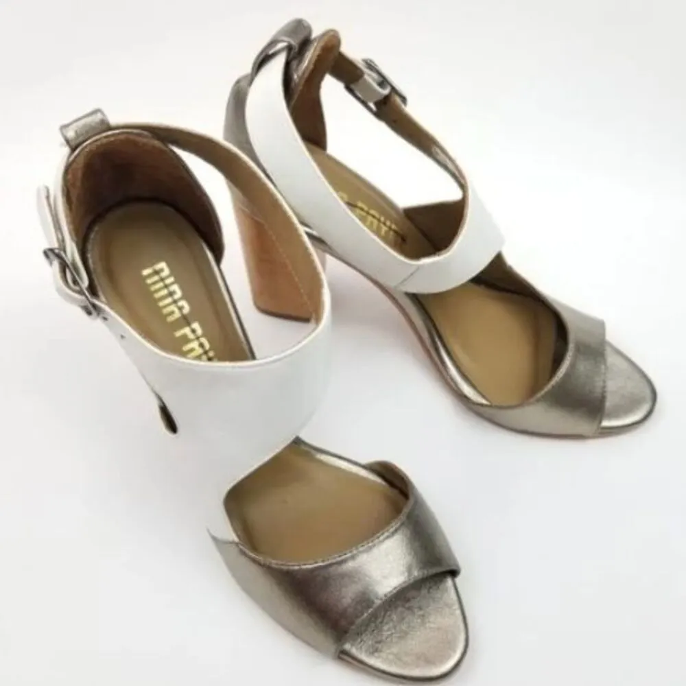 Anthropologie Nina Payne Pinta Asymmetrical colorblocked heels Sandals, Size 9 - Image 5
