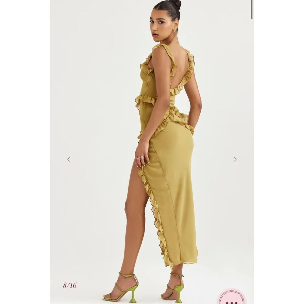 House of CB Pixie Olive Ruffle Maxi Dress Size XS - Image 5