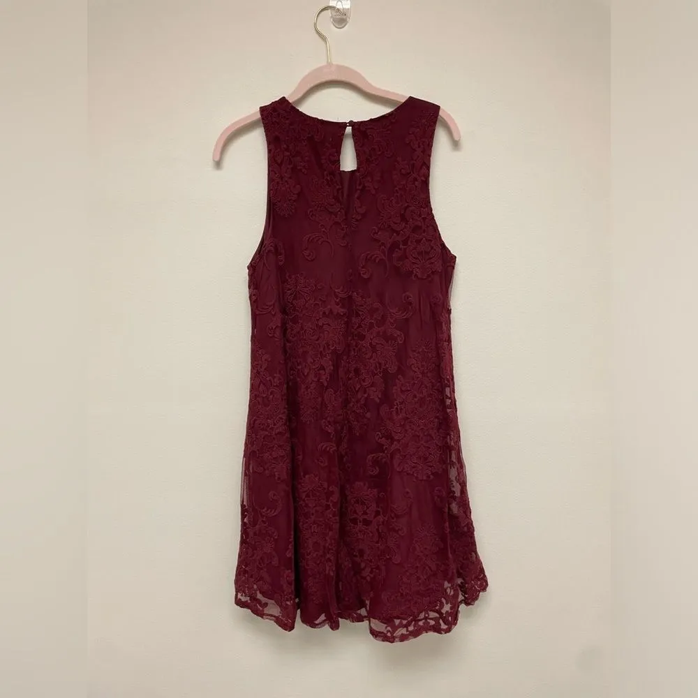 BB Dakota Maroon Whimsy Goth Cadence Lace Swing Dress SZ S - Image 5