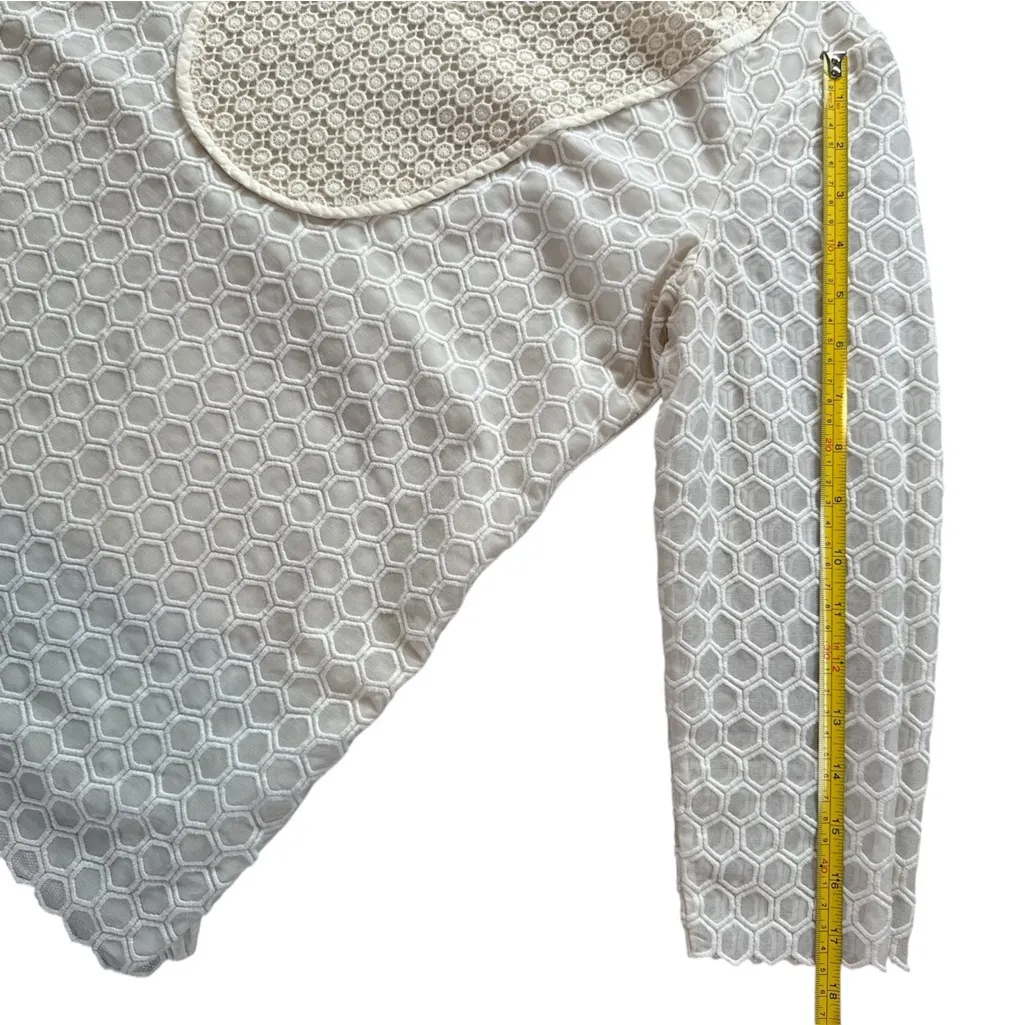 Tory Burch Tali Cream Honeycomb Lace Top 3/4‎ Length Sleeves Women’s Small - Image 9