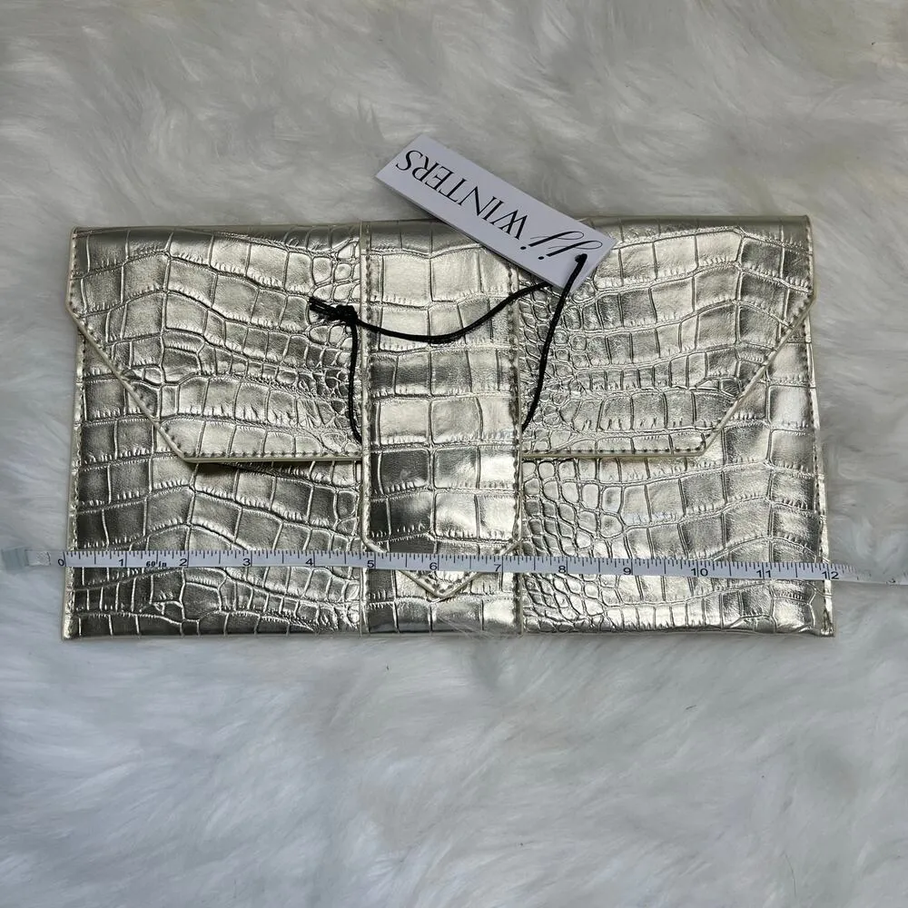 New Women’s JJ Winters Nikki Gold Metallic Mock Crocodile Clutch - Image 6