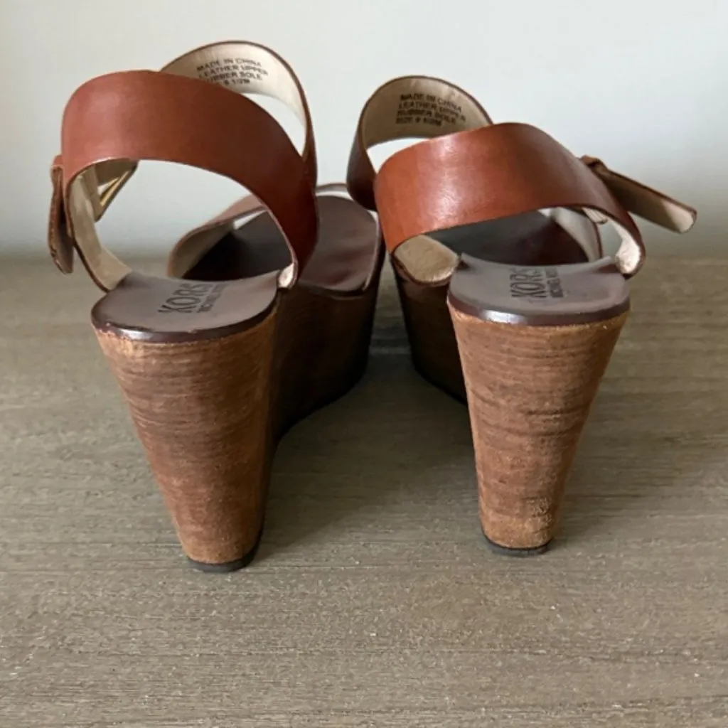 KORS Michael Kors Xaria Wedge Sandals in Brown Leather Size 9.5 - Image 6