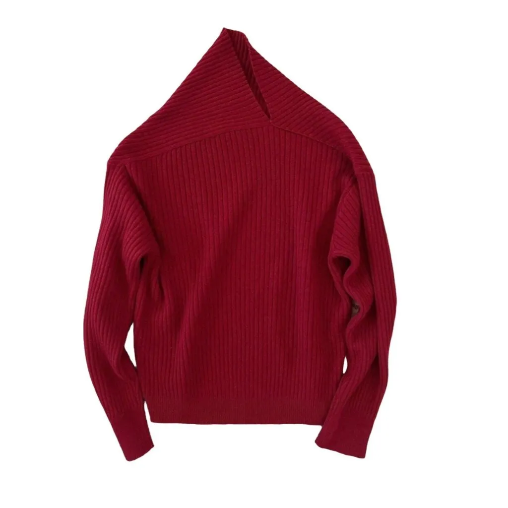 LORO PIANA red Asymmetric Mellbreak cashmere turtleneck jumper sweater L bust44 - Image 3