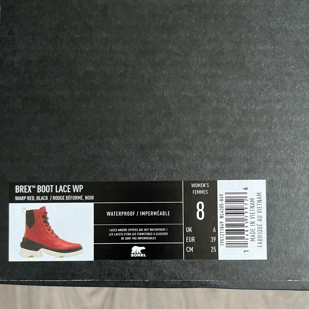 BNIB Women’s waterproof red black Sorel brex lace boot size 8 (Narrow) - Image 9
