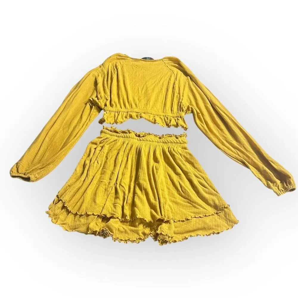 Free People Beach Sweet Lady Set Women's XS Mustard Yellow Long Sleeve Ruffle - Image 3