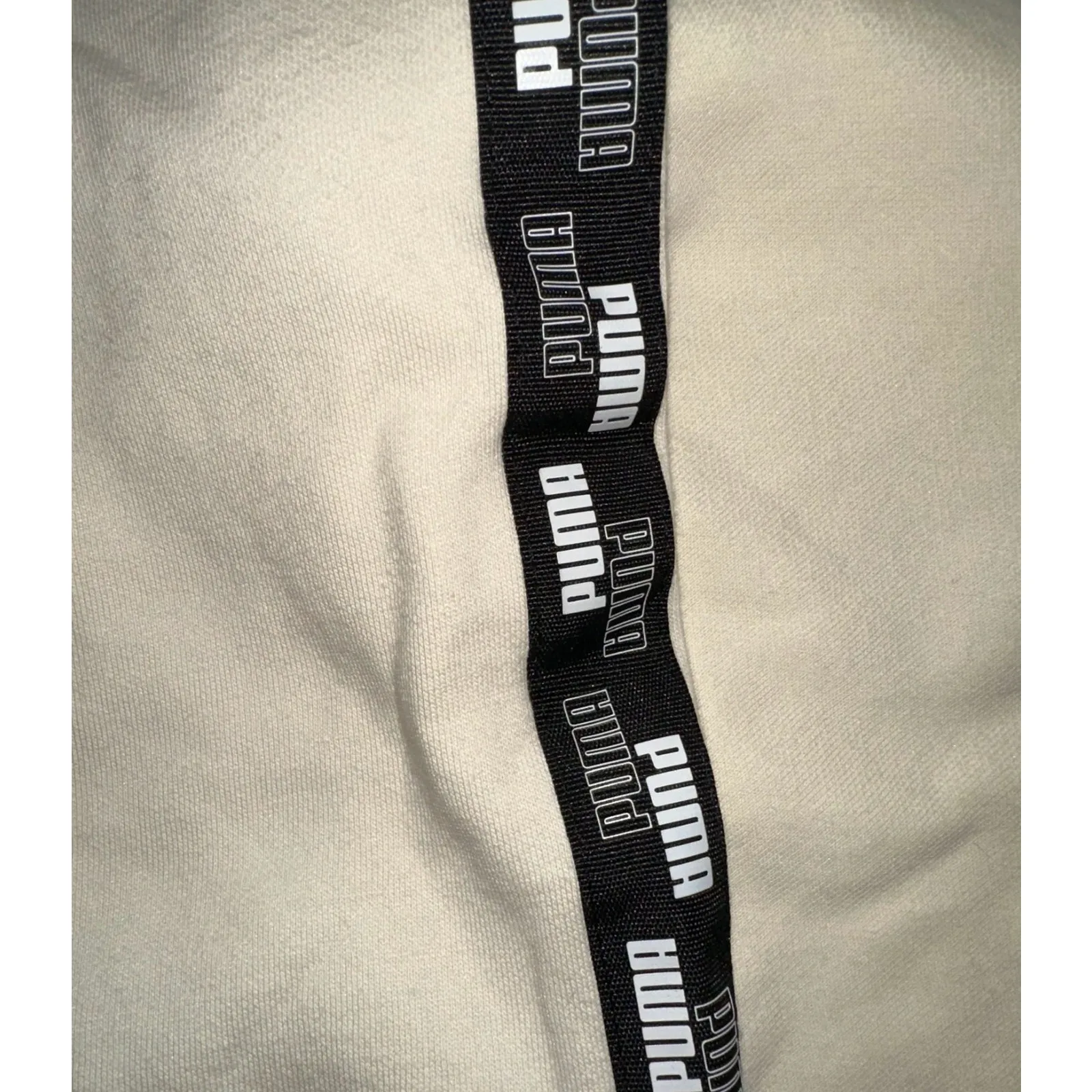 PUMA Women Cropped Hoodie Sweatshirt Cream Ivory Logo Tape Sleeves Size M - Image 4