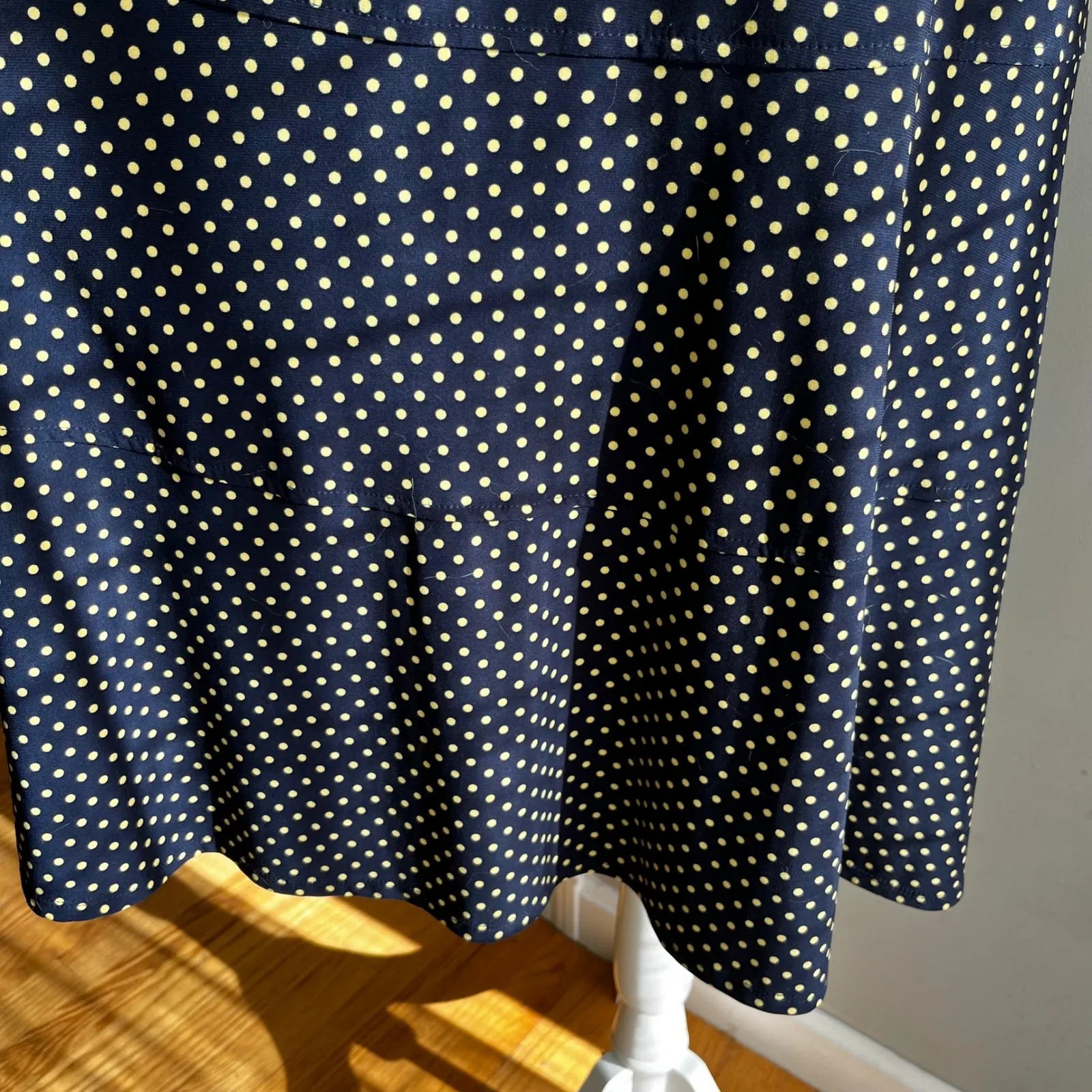 Navy Blue and Gold Polka Dot Midi Dress Classic Career Party Size 12 - Image 6
