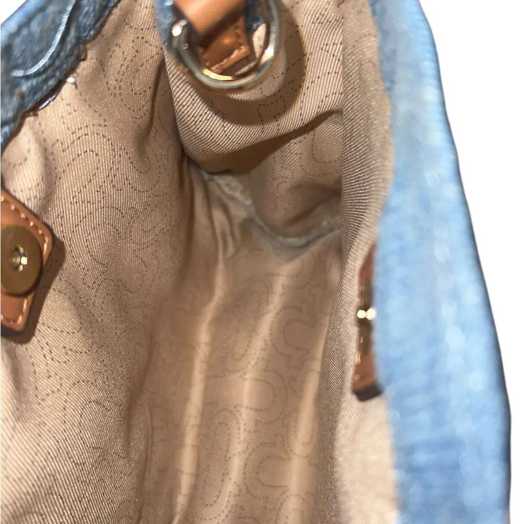 True Religion Blue Denim Tote with Tan Handles - Image 3