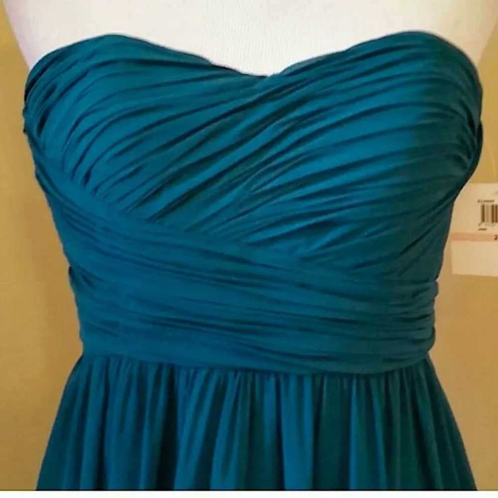 Strapless Formal Maxi Party Dress Jade Teal Pleated Donna Morgan ModCloth Size 2 - Image 4