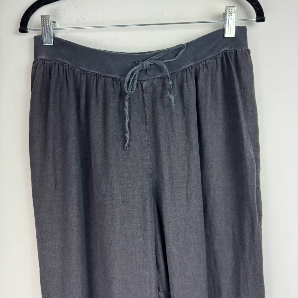 Flax Womens Linen Crop Jogger Pants Capri Sz Small Black Drawstring Waist - Image 3