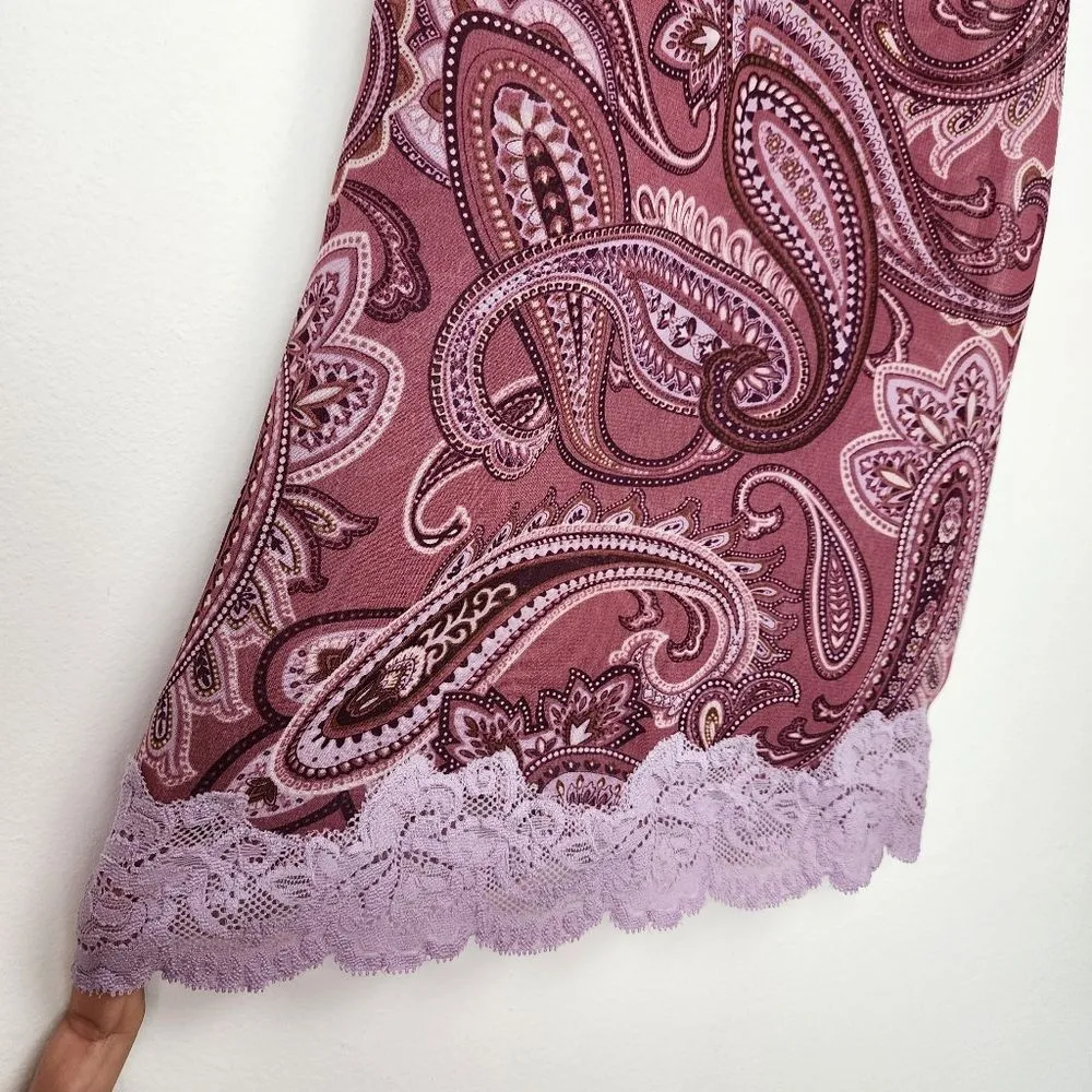 Valerie Stevens Robe Mauve Chiffon Paisley Print Lace Accent Cuffs Size L - Image 10