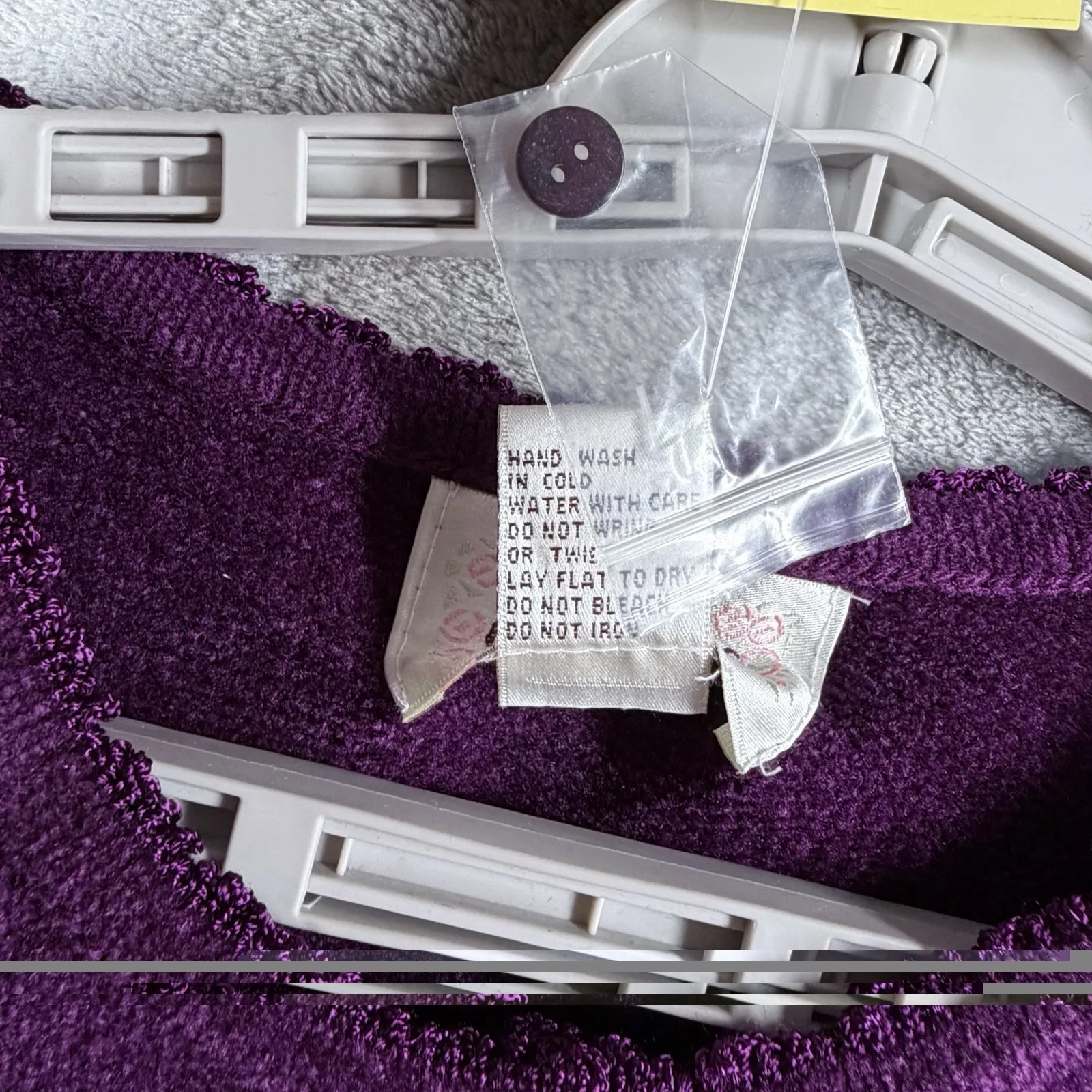 Jenny Cardigan Sweater Purple Cable Knit Beads Floral Granny Cottage L Vintage Size L - Image 6