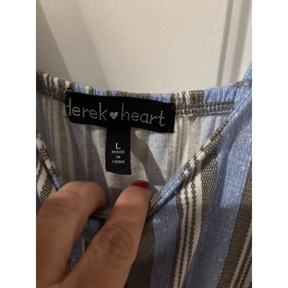 Derek Heart Striped‎ Jumpsuit Wide Leg Casual Summer Blue Gray Size L - Image 3