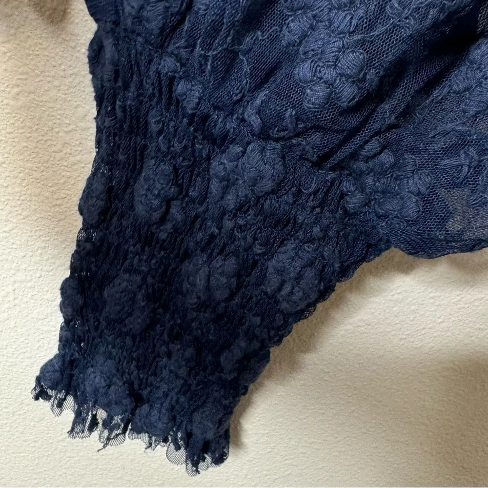 Free People Navy Embroidered Jubilee Floral Lace Peasant Top stretch siz… - Image 5