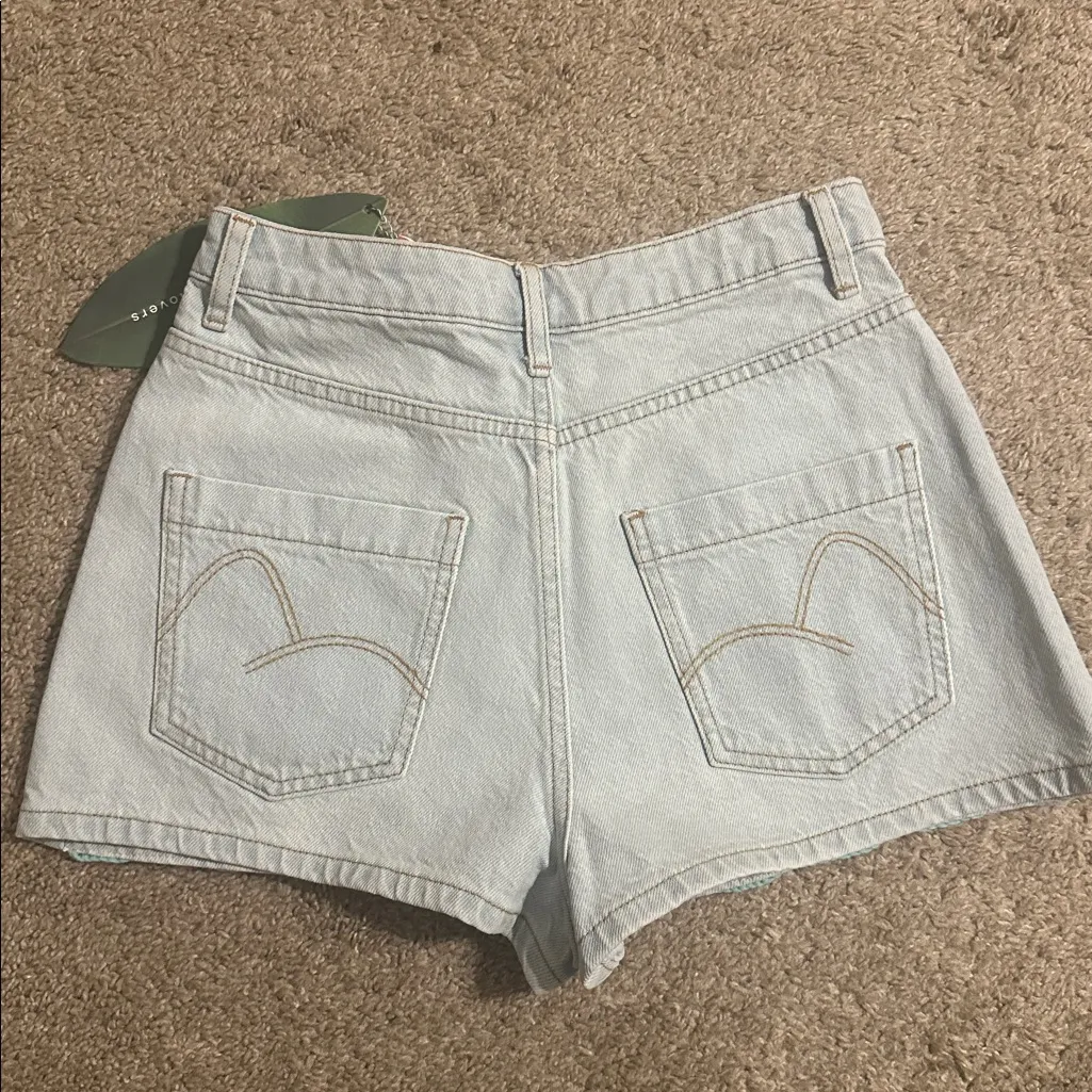 NWT FARM Rio Mixed Crochet Denim Jean Shorts - sz 25 - Image 5