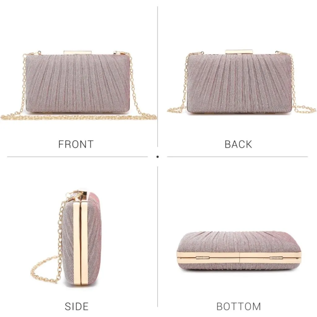 ⚡ Women's Evening Cocktail Glitter Formal Party Prom Cream Clutch Handbags - Image 2