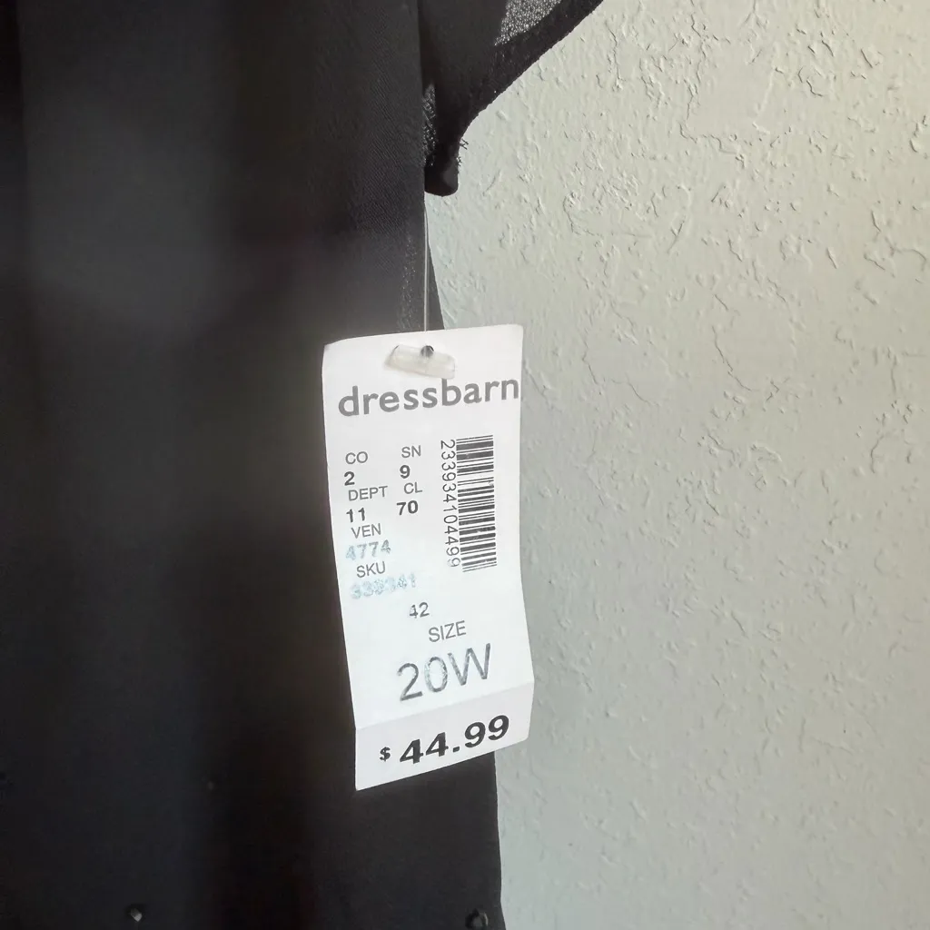 NWT DressBarn Black Studded Ruffled Scalloped Edge V-Neck Blouse Womens 20W - Image 4