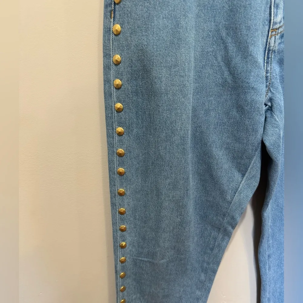 MOSCHINO COUTURE Light Wash Nailhead Studded Jeans Size 8‎ - Image 3