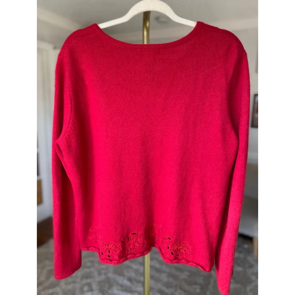 Vintage Angora Rabbit Hair Cardigan Red Embroidered Max & Lily Cottagecore Boho Size L - Image 3